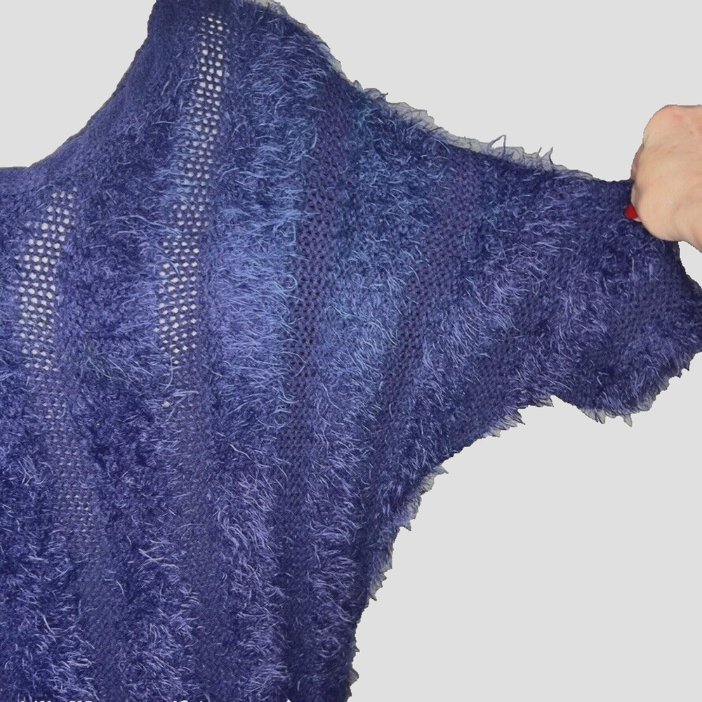 Alberto Makali Knit Sweater Cable Knit Short Slv Fuzzy Soft Purple Modern 90s XL - Picture 3 of 7